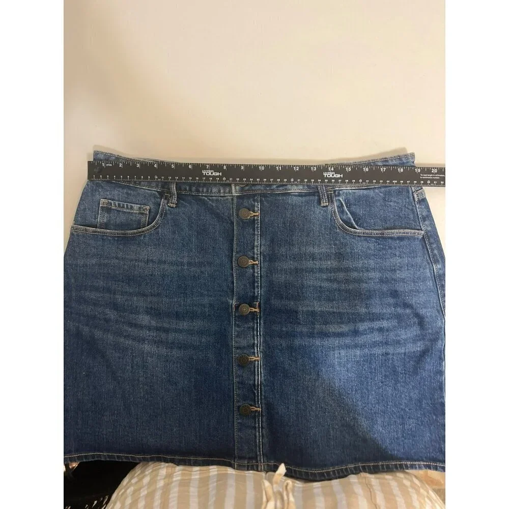 Old Navy High Rise Secret Slim Pockets Sz 16 Button Down Jean Mini Skirt Medium - Picture 5 of 6